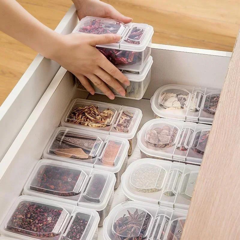 Kuchyňský úložný box na koření, zásuvkový styl, krabice na koření, domácí, velký, obaly na koření, styl s výklopným víkem, vzduchotěsné skladování koření
