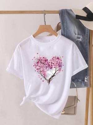 (Asiatische Größe) Tee Top Frauen Liebe Herz Trend 90er Kleidung Lässig Kurzarm T-Shirt Mode Print Dame Weiblich Grafik T-Shirts