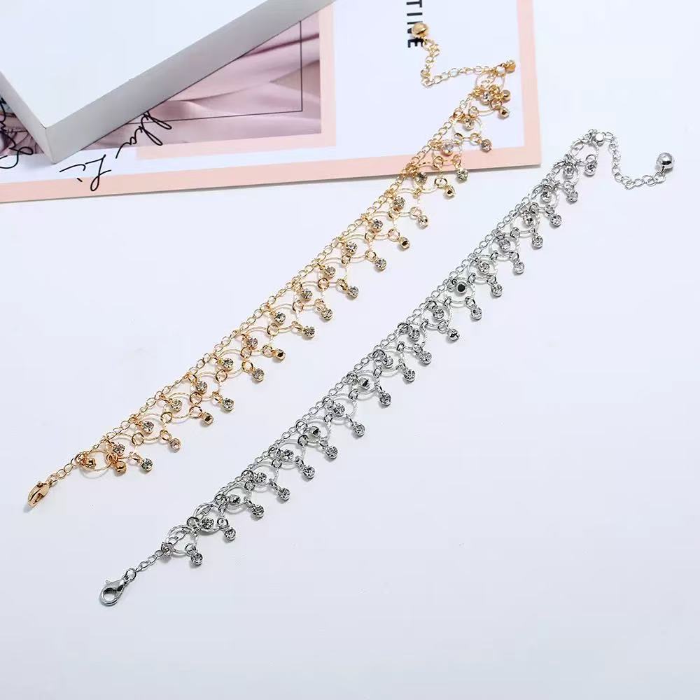 Sparkle Rhinestone Tassel Bell Anklet , Unique Design Gold Silver Ankle Bracelet for Women
