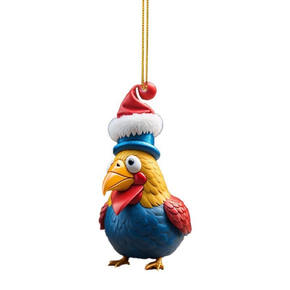 2D Christmas Rooster Ornament Cute Car Chicken Pendants Flat Rooster Pendant Party Supplies