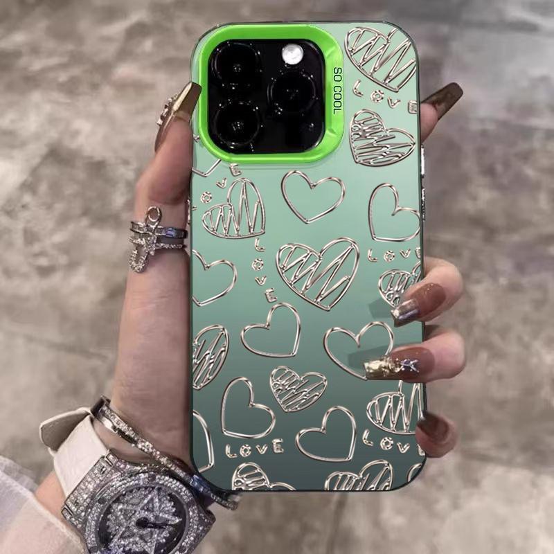 Silver Heart Butterfly Pattern Electroplate IMD Phone Case For iPhone 16 15 14 13 12 11 Pro Max 16E 7 8 Plus X XS XR SE Cover