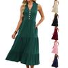 Summer Spring Solid Color V-neck Button Pocket Casual Sleeveless Tank Dress for Women, European American Crossborder Style