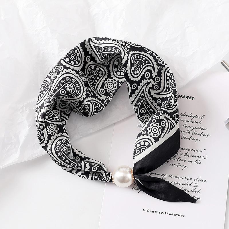 Women's Magnetic Buckle Neck Scarf Polka Dot Paisley Stripe Printed Thin Ribbon Scarf For Shirt Work Outfit Spring Summer Styling