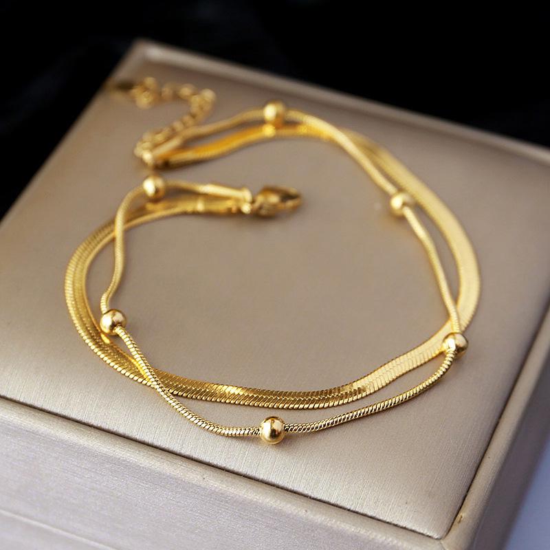 European & American Minimalist Round Bead Layered Snake Chain Necklace – Women's Light Luxury Stainless Steel Clavicle Chain
