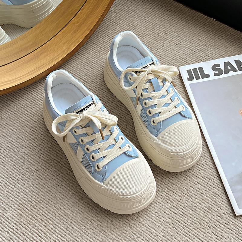 

Легкие повседневные туфли на толстой подошве с увеличением роста для женщин, новинка весна-лето 2025, удобная сетчатая дышащая модная универсальная спортивная обувь 40 синий