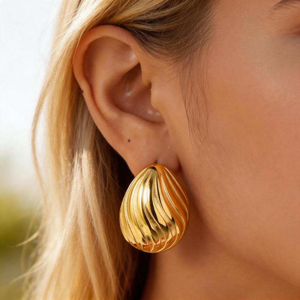 Large Statement Chunky Stud Earrings for Women, Gold Plated Striped Rectangle Geometric Square Earrings Patry Jewelry