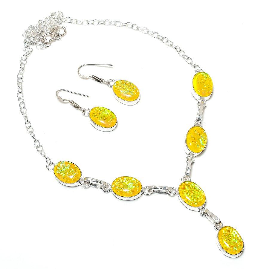 

Natural Yellow Triplet Opal 925 Sterling Silver Jewelry Necklace 18 B6m91