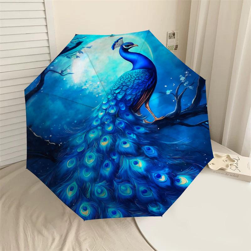1pc Peacock Night Pattern Umbrella Design Automatic Opening and Closing Umbrella, High-quality Travel Umbrella,  c1128050