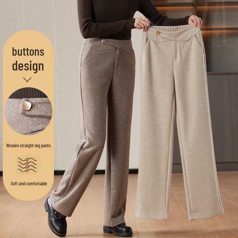 Women s Loose Waist Straight-Leg Cropped Wool Blend Pants 5XL