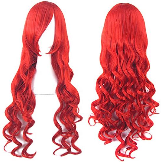 CaseEden Cosplay Curly Crimson WIG4404 Wig, Long, Hair, Red, Red,