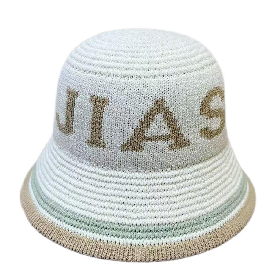 Spring Summer Panama Hat Women Hollow Knitted Hat Bucket Hat Outdoor Sun Visor Beach Hat Letter Jacquard Breathable Travel Cap