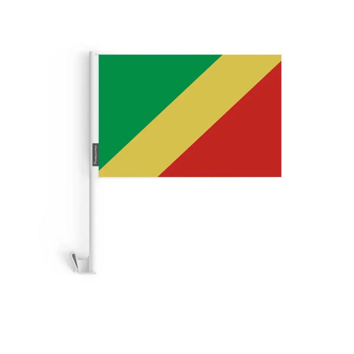 Drapeau Voiture - République Du Congo - 20 Pièces - 14 X 21 Cm - Polyester - Mât En Plastique