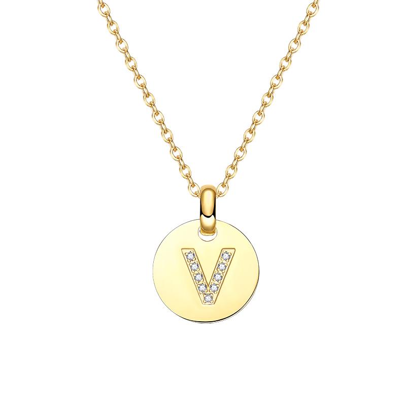 Round 14K Gold Plated Cubic Zirconia Initial Necklace A-Z Letter Dainty Pendant Necklaces for Women
