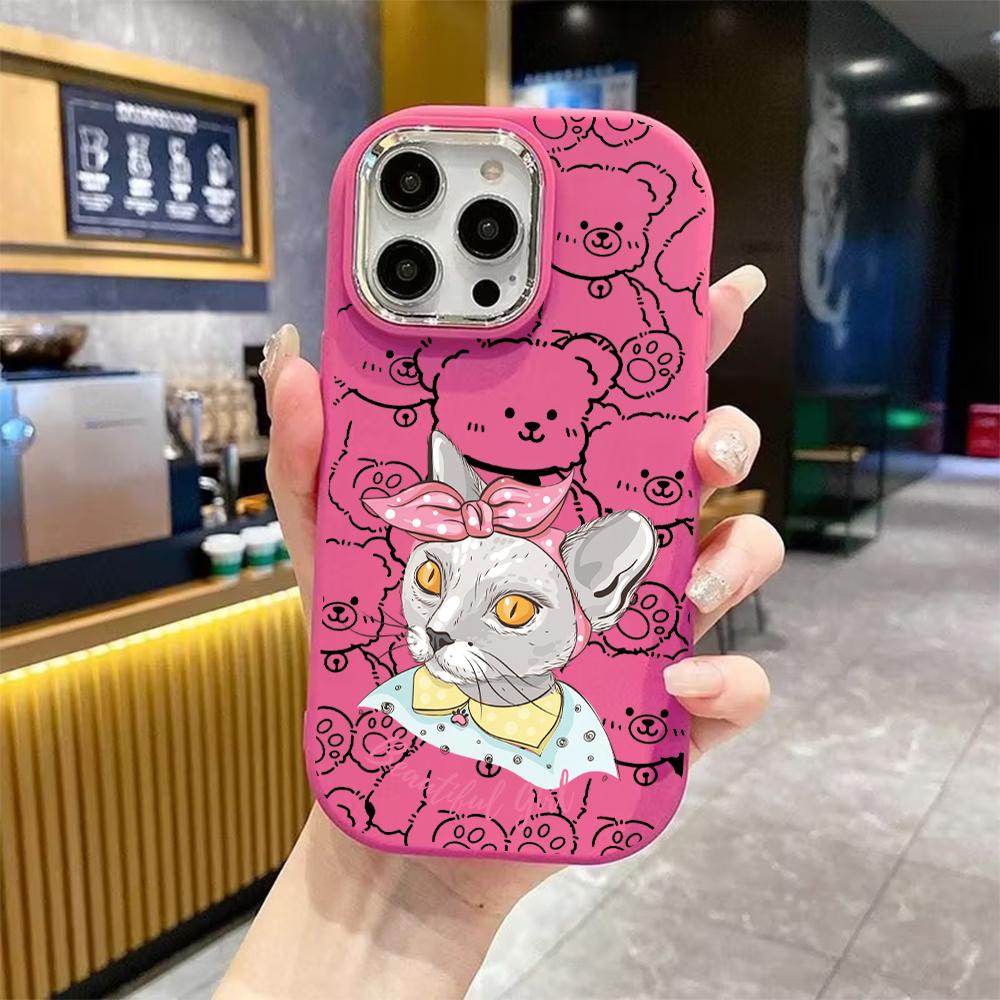Phone case: 2D flat design suitable for iPhone 18 17 16 15 14 13 Pro protective case, couple style, gray cat, Christmas and Halloween gifts