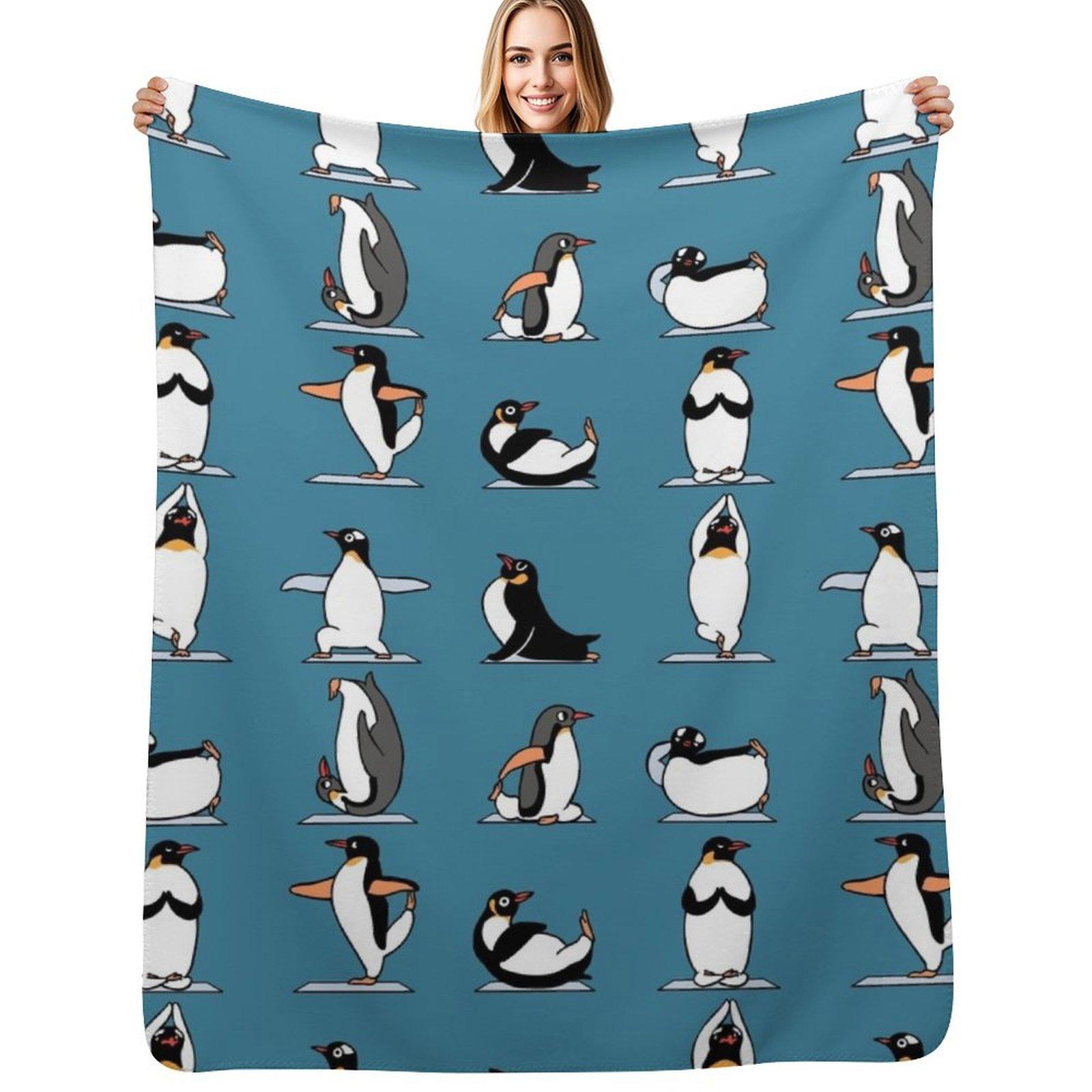 Penguin Yoga Throw Blanket Anti Shedding Soft Fuzzy Blanket for Home Size: 75*100cm, Weight: 230 GSM