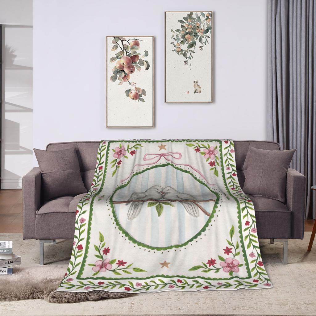 Super Warm Blanket Child Decorative Border Painting Art Birds Bedding Throws Flannel Bedspread For Couch Bed Sofa Bed Cover
