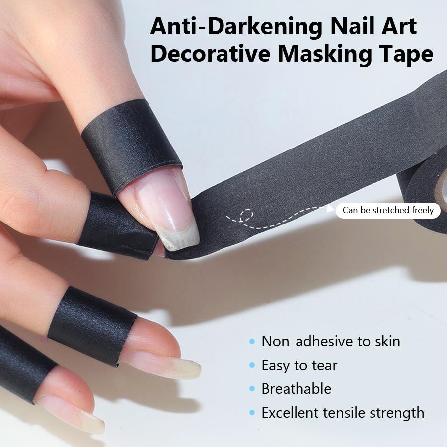 Black Nail Art Masking Tape, Light Blocking Film for Gel Curing UV Protecton Finger Tapes Manicure Tools