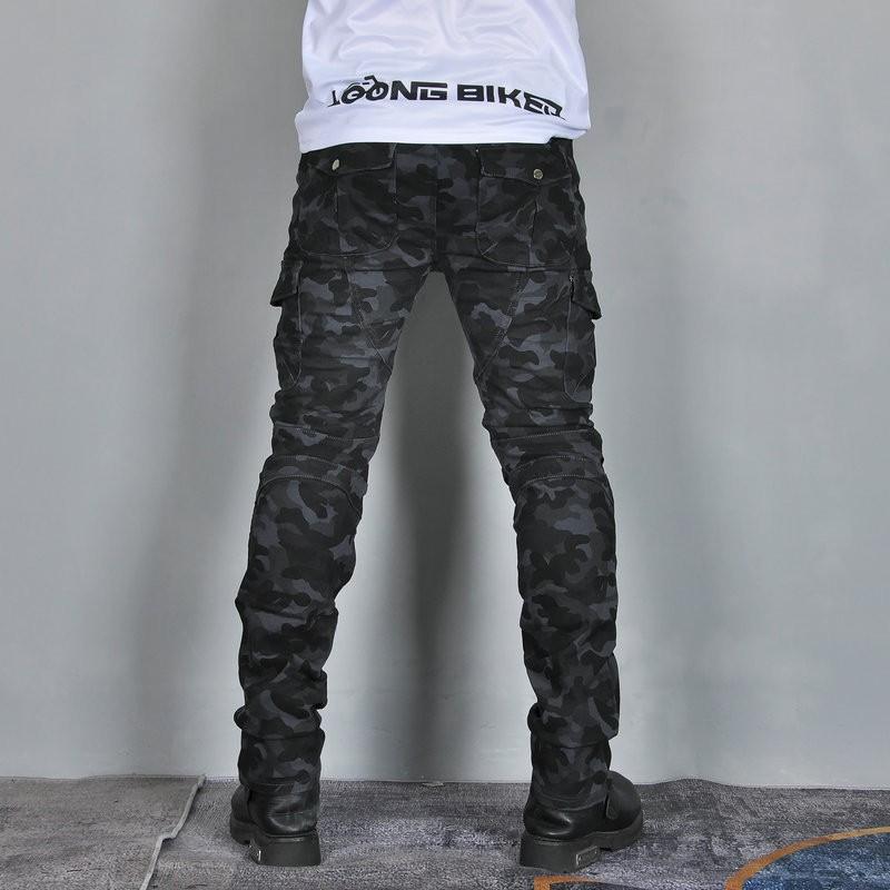 Mens Motorcycle Riding Pants Camo Cargo Workwear Jeans With Crash Protection Use