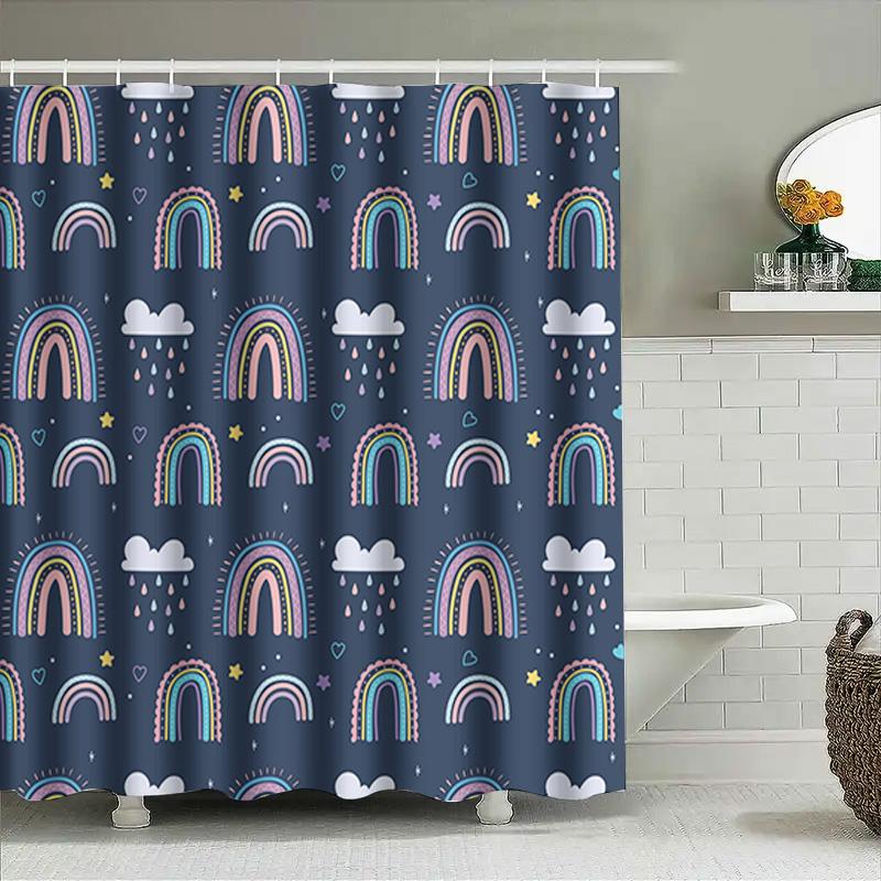 Rideau de douche arc-en-ciel imperméable décoration de maison tissu décoratif de salle de bain Polyester imprimé Panneaux de douche pour salle de bain d'enfants Bleu