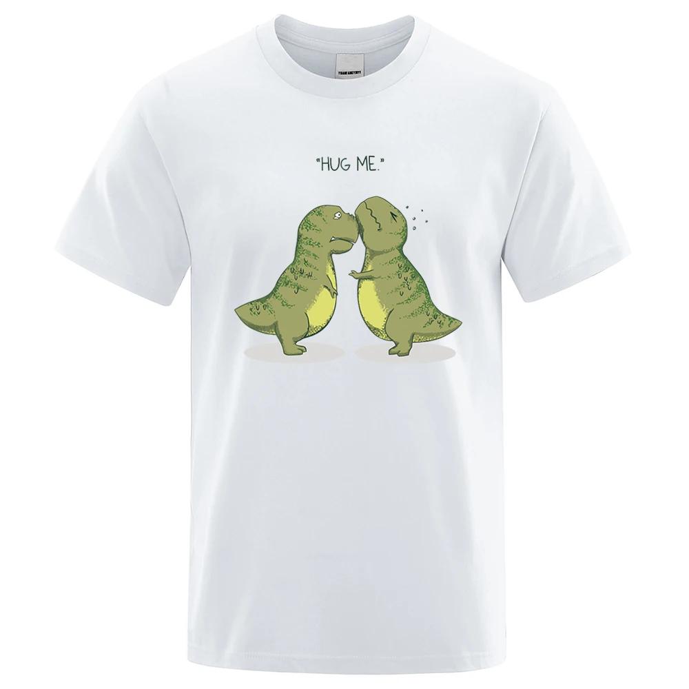 Hug Me Kawaii Green Little Dinosaur Funny Male T Shirts Loose T-Shirts Summer Cotton T-Shirts Oversized Street Short Sleeves