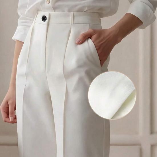 Women Pants High Waist Straight Wide Leg Suit Trousers with Side Pockets Pure Color