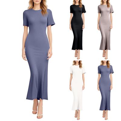 Women's Dresses Sexy Slim Solid Color Short Sleeve Dresses