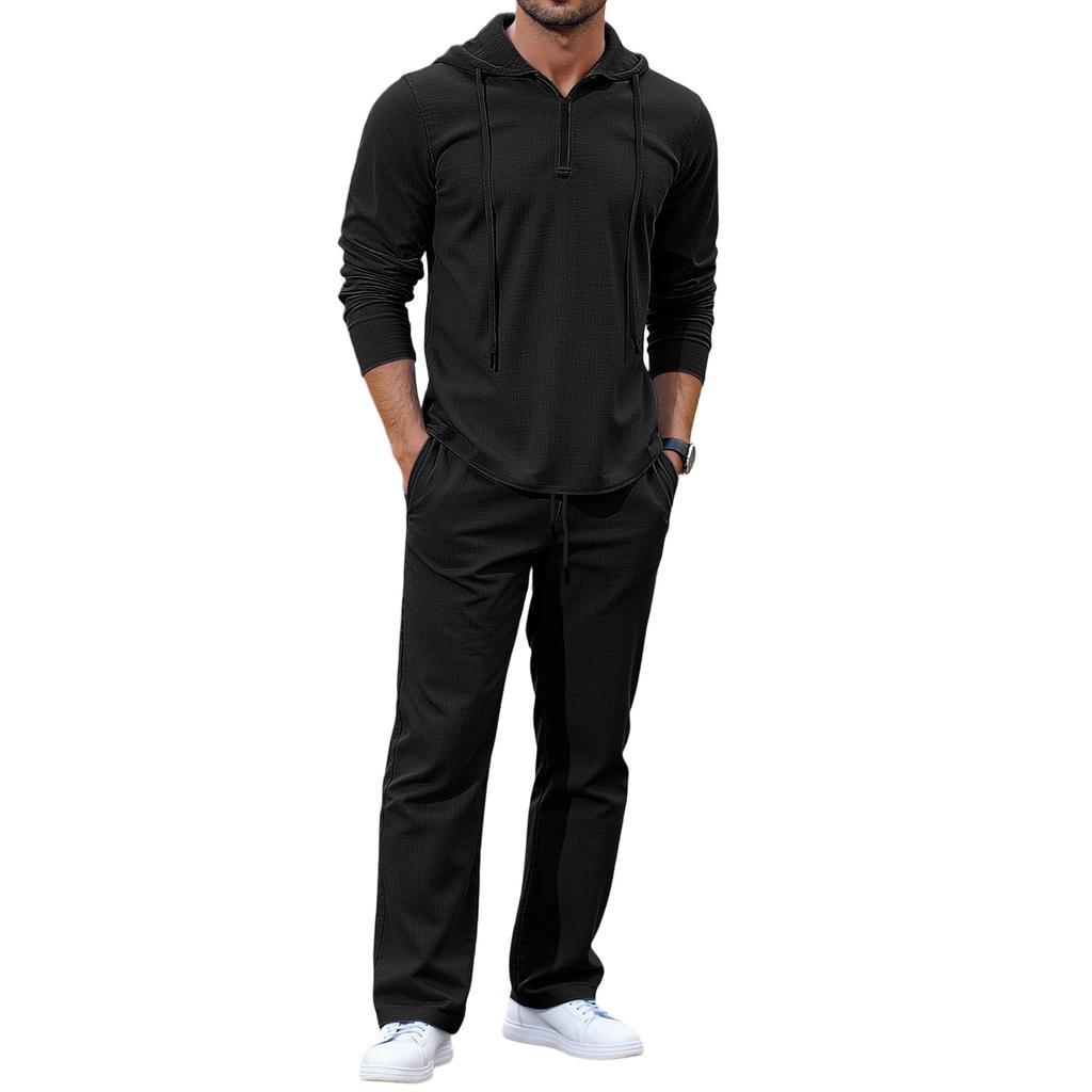 Men  Leisure  Hooded Hood  Half Zipper  Upper Garment  Trousers  Set