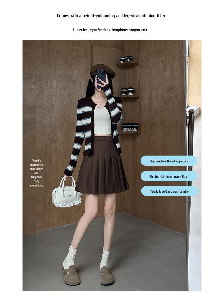 High Waist Slimming Wool Blend Pleated A-Line Skirt - Petite to Plus Size, Autumn/Winter, College JK Style, Extended Midi Length.