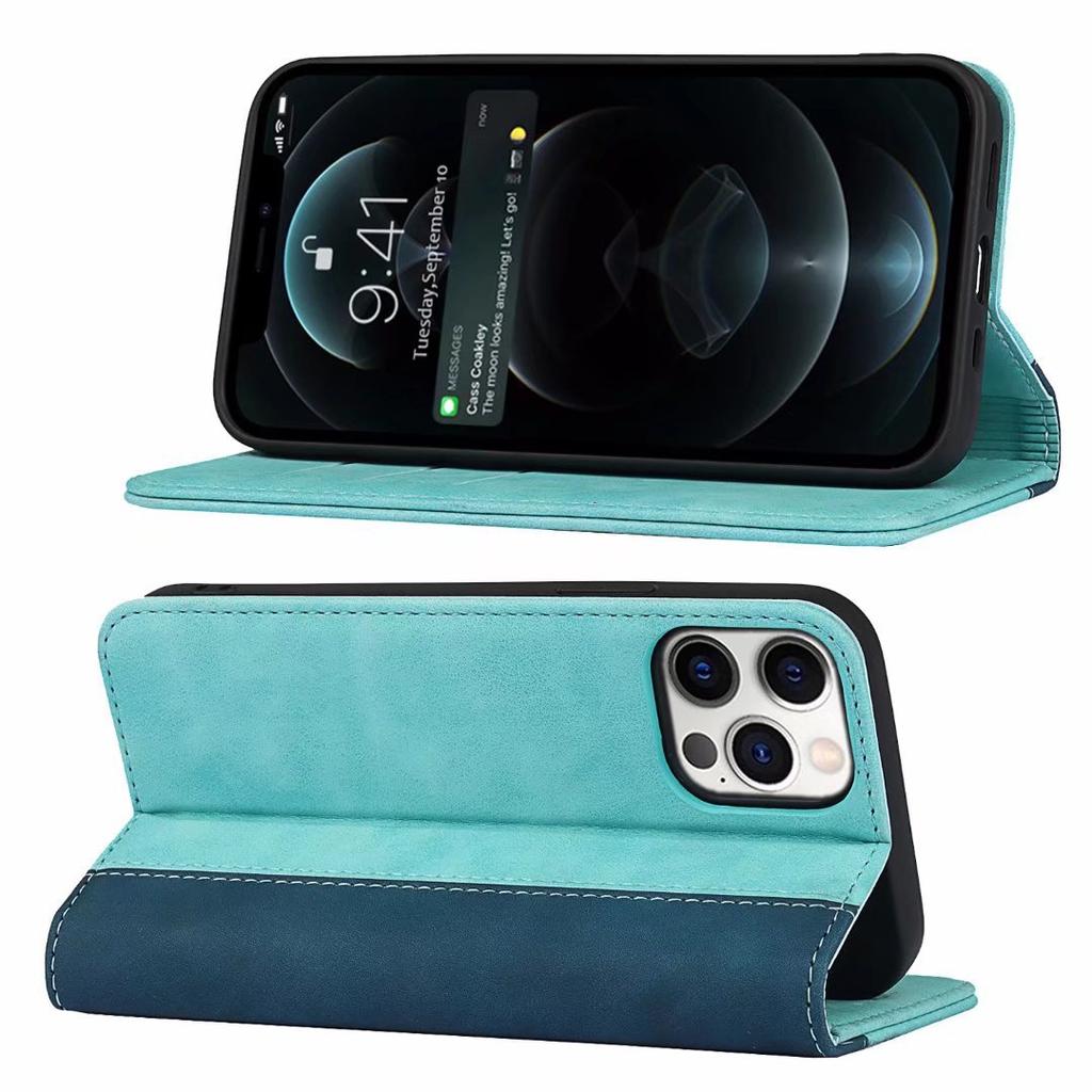 Applicable To iPhone14 Mobile Phone Leather Case, Google 7A Calf Pattern Splicing Contrasting Color Card Wallet Samsung S23
