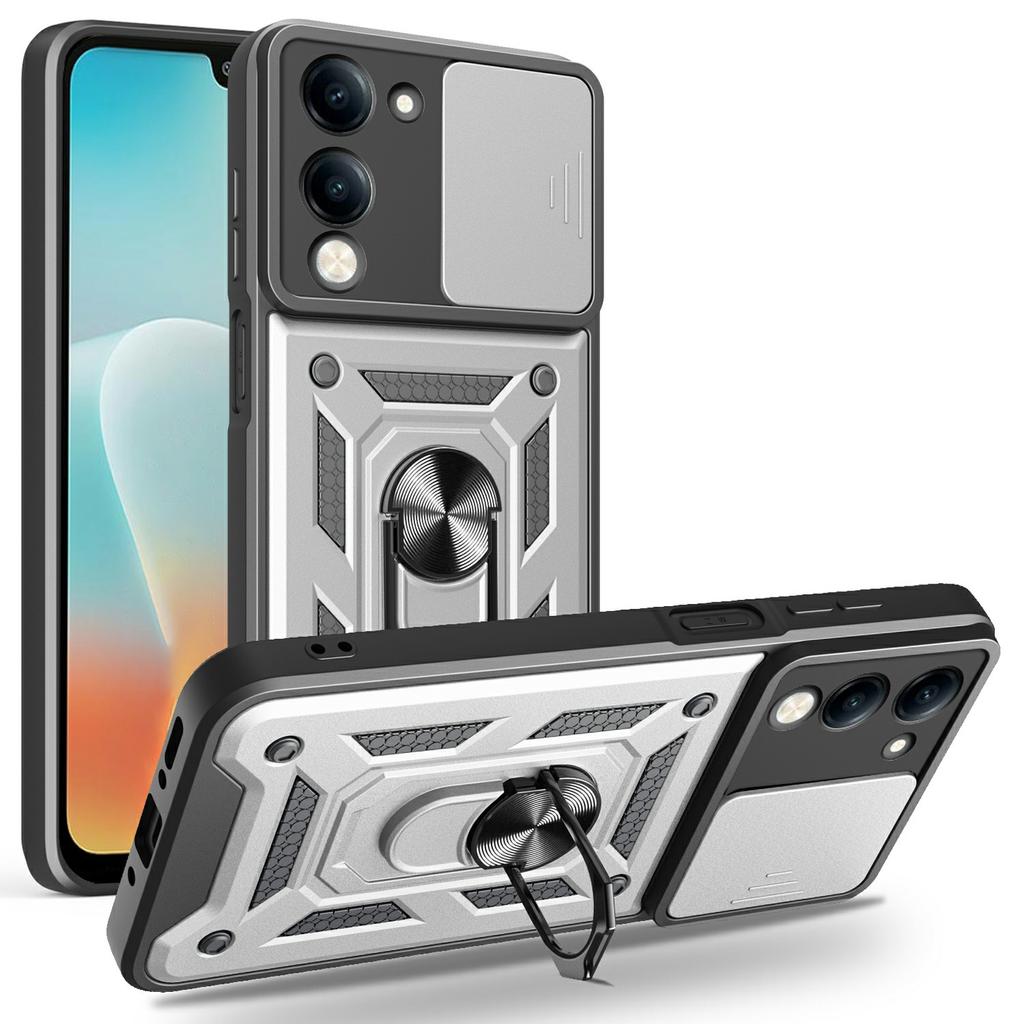 For vivo Y29s 5G/Y04 4G Case with Slide Camera Lid PC+TPU Kickstand Phone Cover