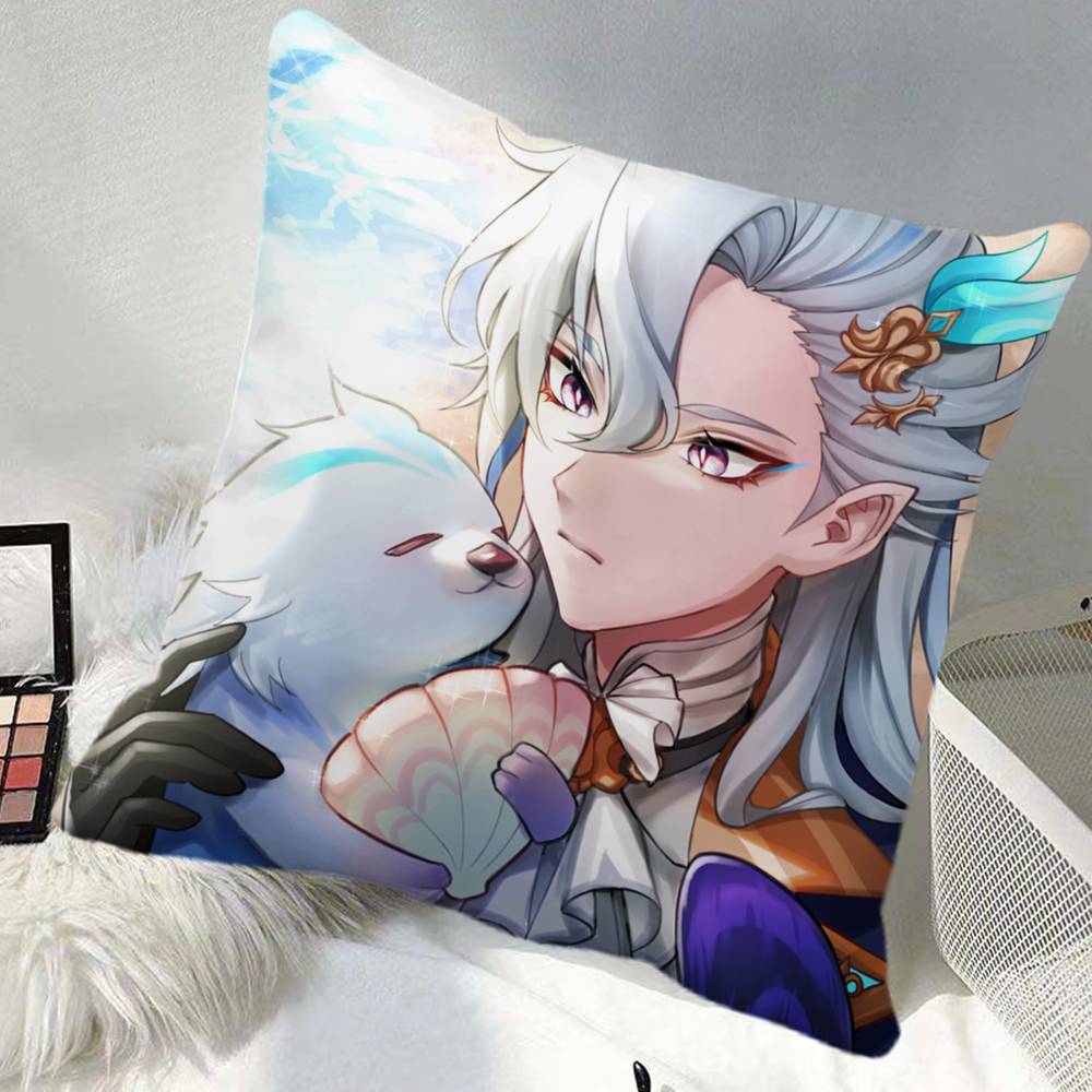 Game Genshin Impact Neuvillette Pillow Case Square Pillow Bedroom Sofa Leisure Comfort Cushion Car Home Decoration