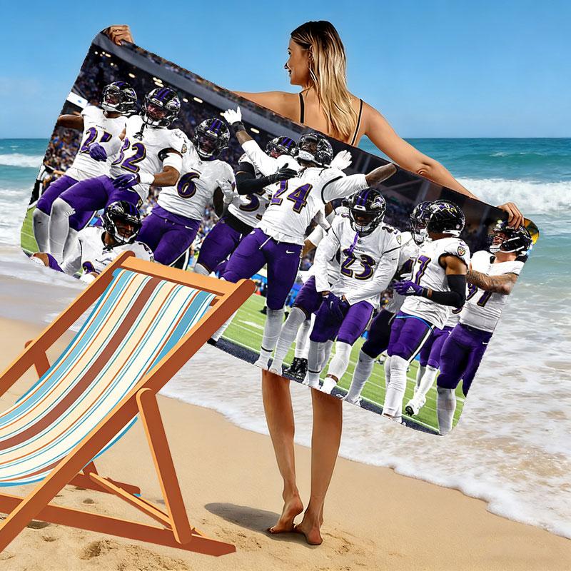 Baltimore Ravens Players Print Beach Towel, Large Soft Quick Dry Towel for Beach Camping Swimming