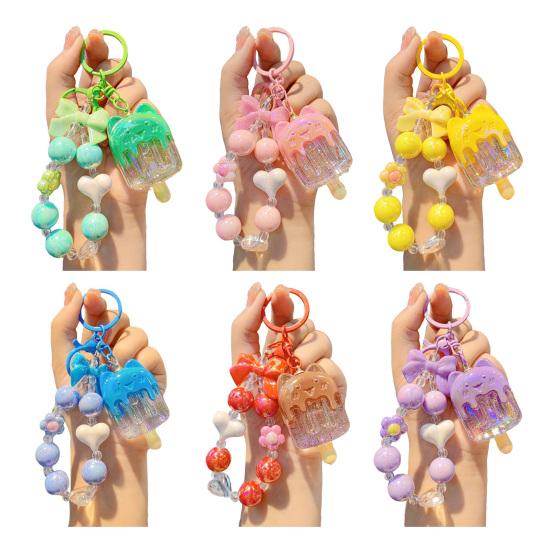 Cat Popsicle Keychain Heart Flower Bead Keychain Cute Transparent Popsicle Pendant Backpack Purse Charm Gift for Women Girls