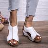 Fashion 35-43 Shoes for Women Summer Fashion Women's Med Heels Platform Sandals Peep Toe Casual PU Leather Wedges Roman Sandalias Mujer