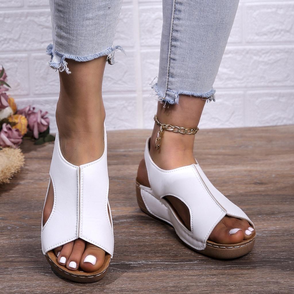 Fashion 35-43 Shoes for Women Summer Fashion Women's Med Heels Platform Sandals Peep Toe Casual PU Leather Wedges Roman Sandalias Mujer