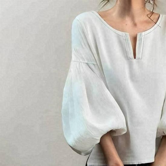 Women's Japanese Style Cross-Border V-Neck Lantern Sleeve Shirt - Autumn 2026