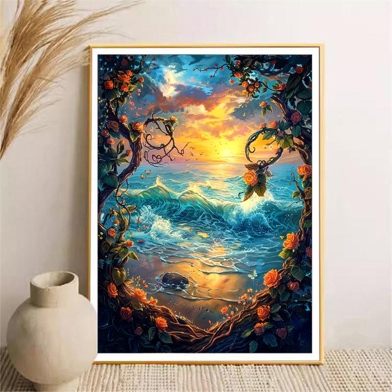 5d DIY Diamond Painting Cross Stitch Hua Teng Sea Scenery Diamond Embroidery Mosaic Full Round Drill Home Decor