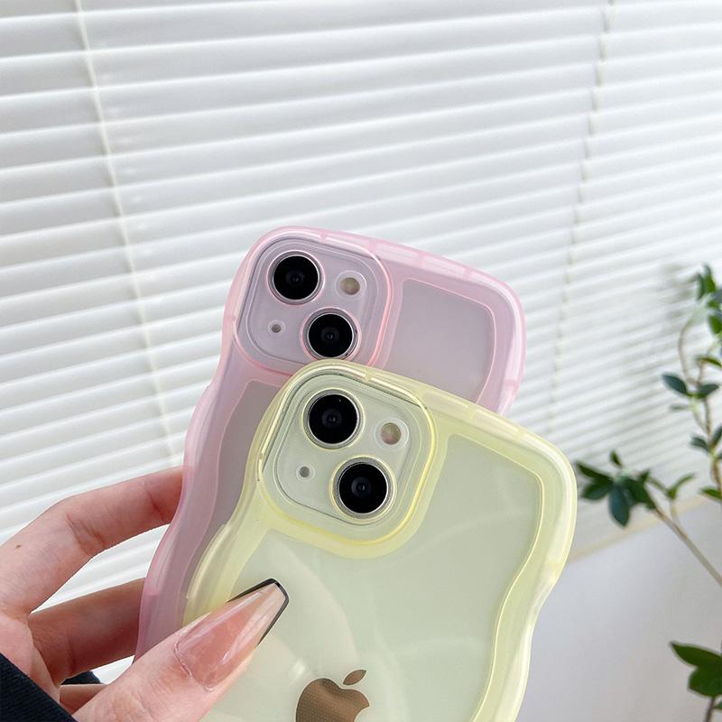 Custodia per Telefono Traslucida con Bordo Ondulato per iPhone 16 15 14 Pro Max 13 12 11 Cover Posteriore Morbida in TPU