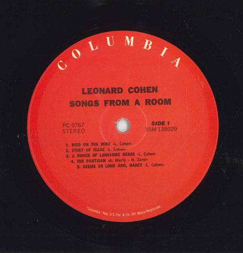 

12-дюймовая пластинка LEONARD COHEN Songs From A Room PC9767 COLUMBIA US Рок Б/У