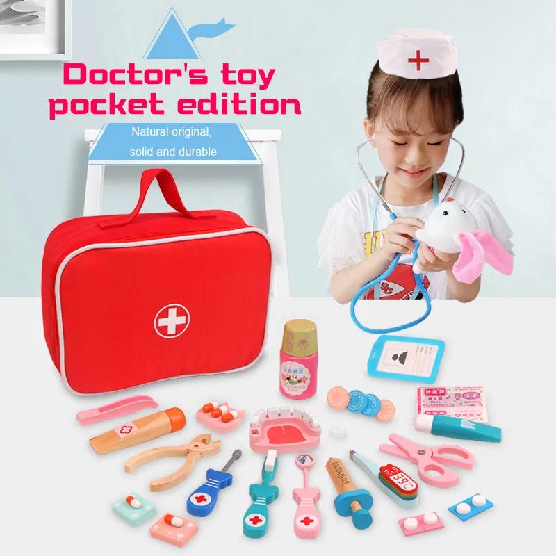 Non-Toxic Medicine Set Role Playing Educational Toys For Children Kid Pretend Play Doctor Toys Wooden Simulation Dentist Check Brush Teeth