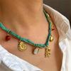 Adjustable Summer Beach Necklace Multilayer Fabric Design Shell Conch Fruit Pendant Neckchain For Casual Styling