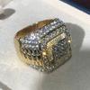 Exquisite Shiny Full Zirconia Ring Charming Business Cocktail Party Jewelry for Men Women Banquet Birthday Gifts