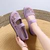 New Purple Knit Loafer Women's Ethnic Embroidered Elastic Band Casual Shoes Soft Walking Mary Janes Flats Woman Mom Travel Shoes