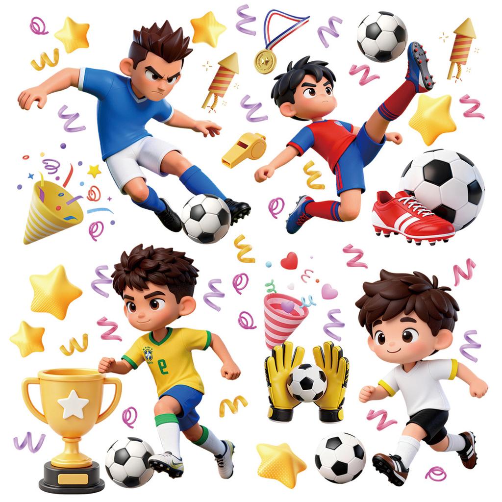 2026 World Cup USA Canada Mexico Boys Sports Static Cling Stickers, Soccer Elements No Trace Decals for Window Storefront Decoration