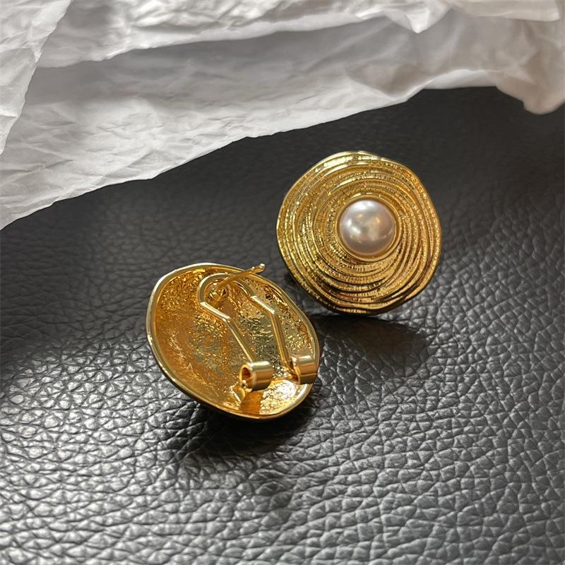 925 Silver Needle Vintage French Gold Wire Wrapped Circle Stud Earrings