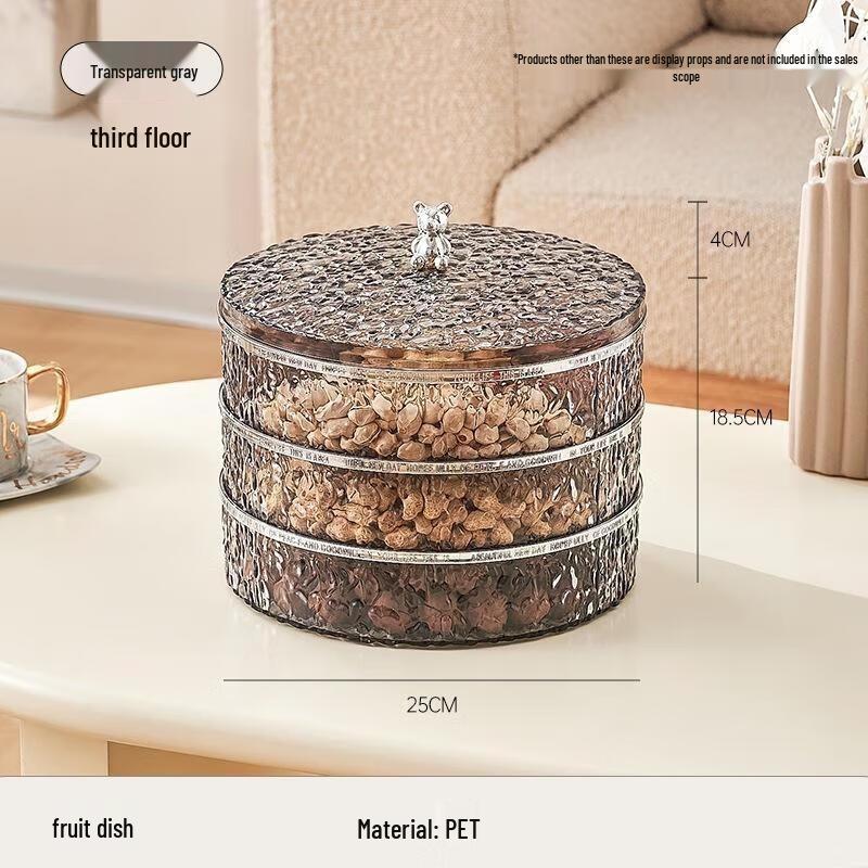 Miling 3-Tier Transparent Gray Snack Fruit Plate