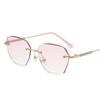 Retro Rimless Reading Glasses Blue Light Blocking Diamond Cut Gradient Far Sight Eyeglasses Eyewear For Women