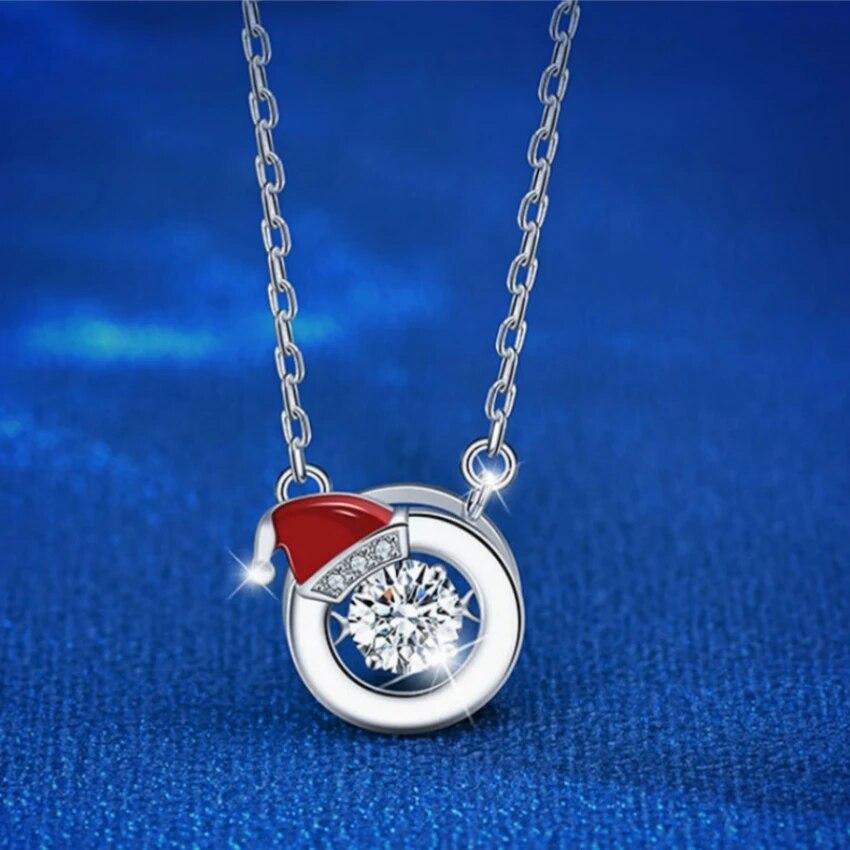 New Moissanite  0.5ct Santa Claus Pendant Necklace For Girls Holiday Gift Woman Brand S925 Sterling Silver Jewelry