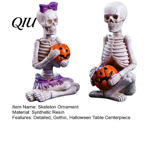 Creative Holiday Centerpieces 2Pcs/Set Couple Skeleton Statues, with Pumpkin Figurines, Men Mantel Shelf Accents Women Ornaments for Halloween
