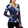 Women's Zip Up Hooded Long Sleeve Jacket with Festive Pattern & Pockets